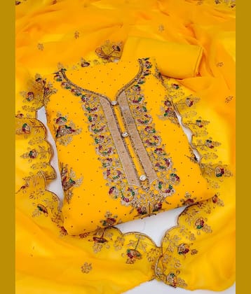 Rangtulika Ethnics Unstitched Georgette Embroidered Dress Material - Yellow ( Pack of 1 )