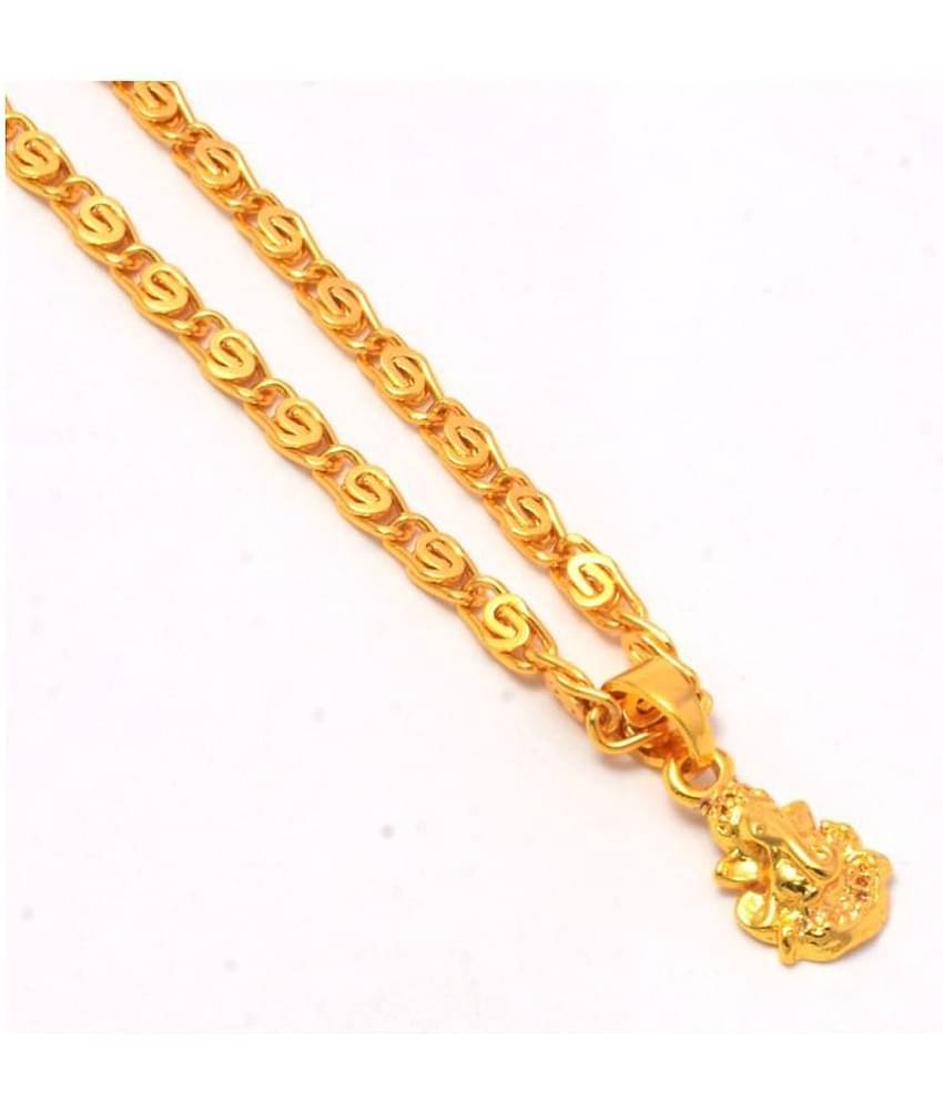 Jewar Mandi Lord Ganesh Ji Gold Plated Locket/Pendant with Link Chain Daily use for Men, Women & Girls, Boys