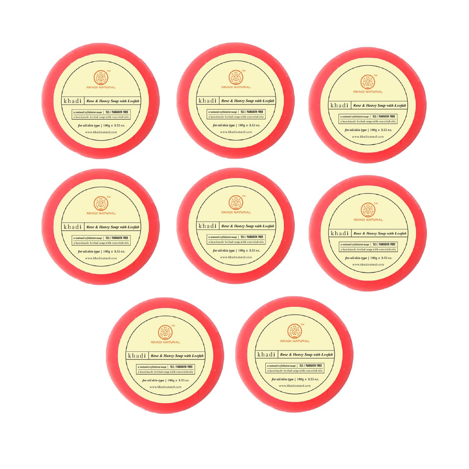Khadi Natural Rose & Honey Loofah Soap Combo Pack Of 8 – 100gm Each