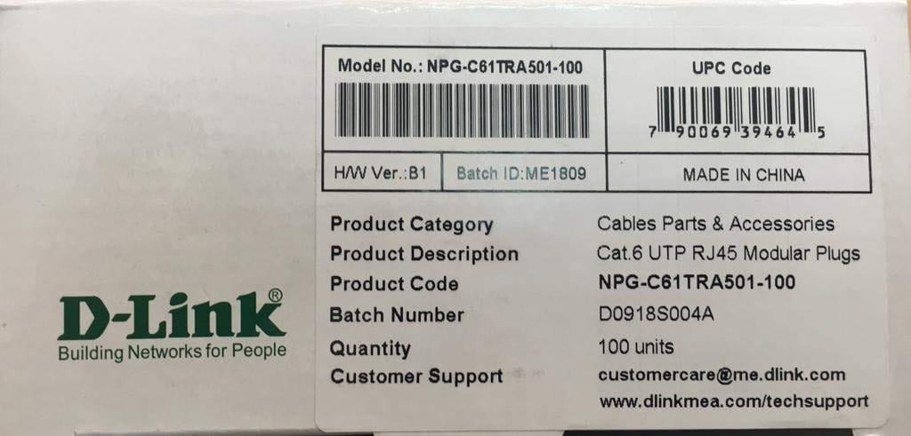 D-Link Cat 6 Rj 45 Cable Connector - Pack Of 100 Pieces