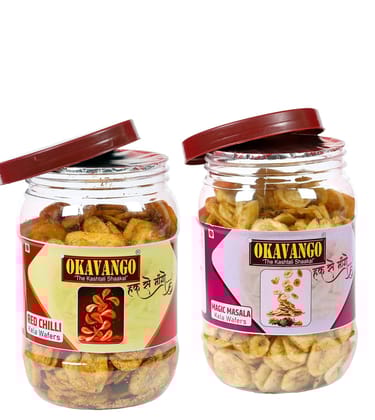 Okavango Red Chilli Banana Chips, Premium Raw Green Banana Wafers with Spicy red chilli Flavour and and Magic masala taste with Natural Ingredients