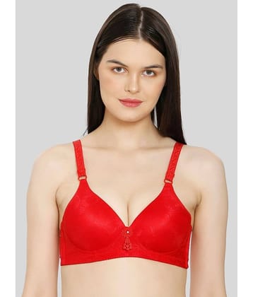 ILRASO Cotton Blend Lightly Padded Women's T-Shirt Bra ( Red )