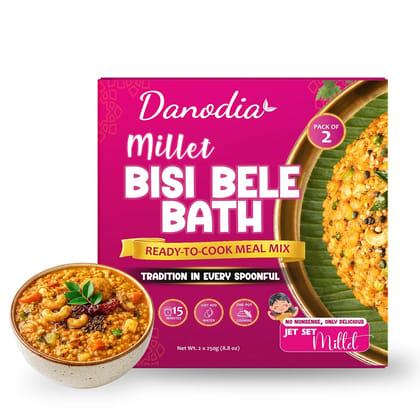 Danodia Foods Millet Bisi Bele Bath Mix, Instant South Indian Meal, 250 gm Each - Pack of 2