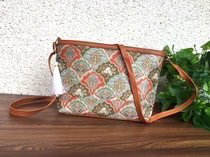Minsk - 3 zip- Big size - Sling Bag - Royal Flower Sky Blue