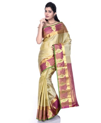 Greenish Gold Kanchipuram Pure Silk Saree with Butta Motif