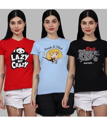 Fabflee Women Cotton Printed Regular Fit Round Neck T-Shirt ( Multicolor )