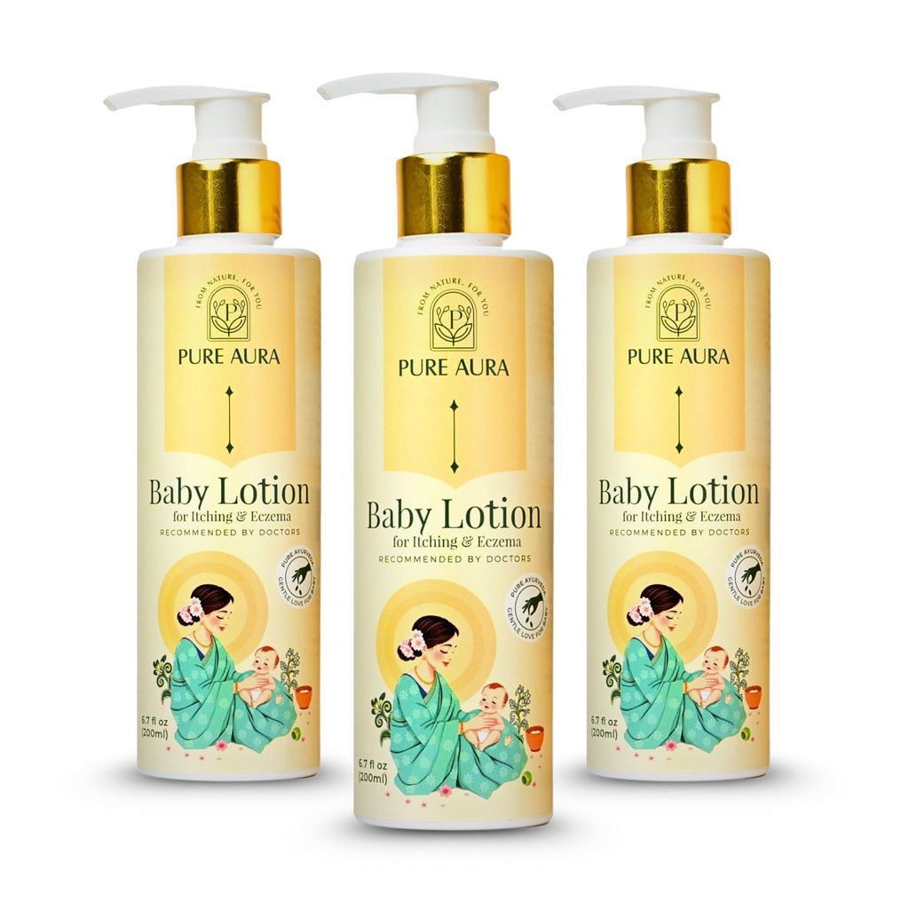 Pure Aura Baby Lotion for Itching & Eczema Relief 200ml | Ayurvedic, Chemical-Free Moisturizer for Dry & Sensitive Skin | Safe for Newborns Baby & Kids | Daily Use | Doctors Recommended | India