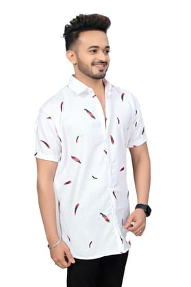 "Fiery Red Chilli Print on White Half Sleeve Shirt by Glamastitch"-S