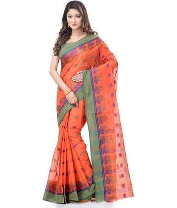 Desh Bidesh Cotton Blend Printed Saree Without Blouse Piece ( Orange )