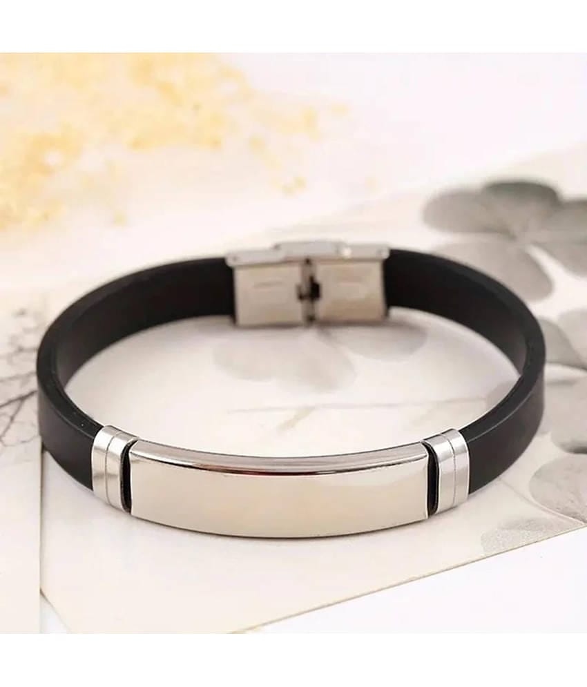 QitmirMKT Silver Black Stylish Wrist Band Bracelet Black Bracelet ( Pack of 1 )