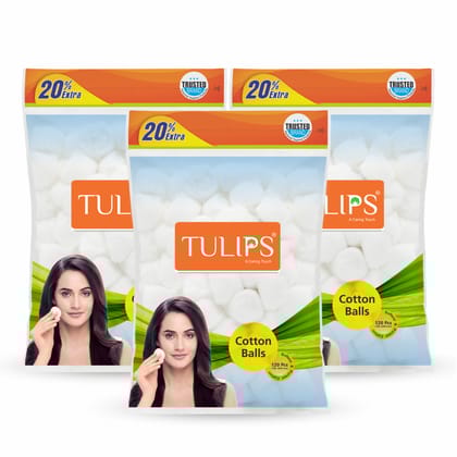 Tulips Nail Polish Remover, White Cotton Ball 120 Pcs in a Ziplock Bag (Pack of 3)