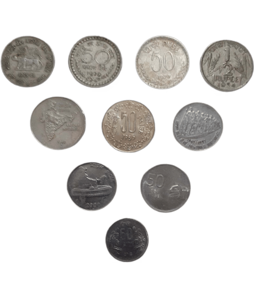 Extremely Rare India 50 Paise All Different Lot of 10 Coins........Collectible