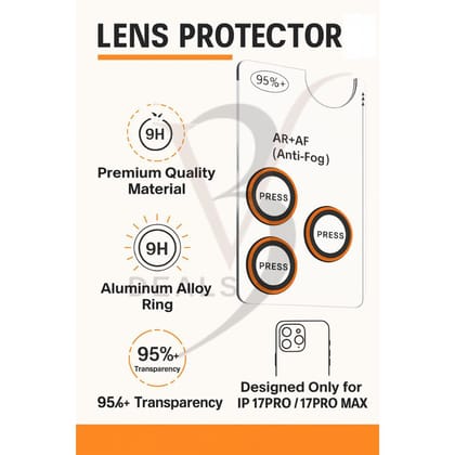 V3Deals Camera Lens Protector for iPhone 17 Pro & 17 Pro Max – 9H Tempered Glass, AR+AF Anti-Fog Coating, Crystal Clear 95% Transparency, Metal Frame (Black)