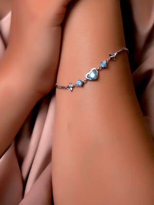 Aquamarine Heart Charm Bracelet | 925 Pure Silver-925 Pure Silver