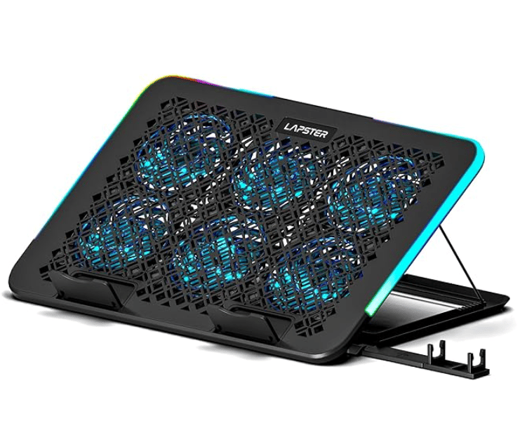Lapster Chillpro Turbo Laptop Cooling Pad with 6 Cooling Fans, 5-Level Angle & Height Adjustable, 10 RGB Light Modes, Mobile Stand, USB Powered, for Upto 17 Inch Laptops (Grey)