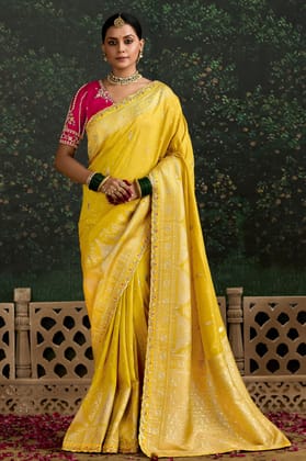 Yellow Woven Organza Silk Saree