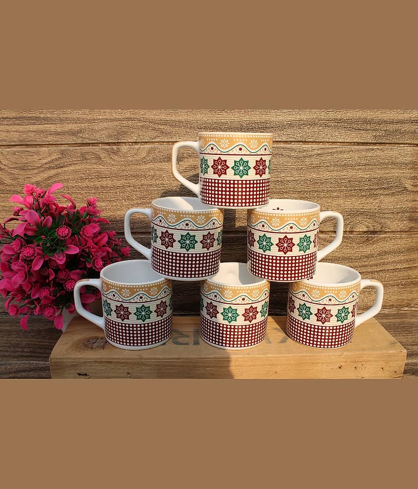 Laghima jadon Round Shape Solid Ceramic Tea Cup 200 ml ( Pack of 6 )