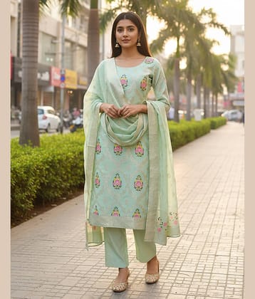 kedar fab Women Silk Blend Self Design Straight Kurti With Pants ( Mint Green )