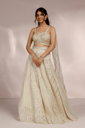 ILLUSION SKIRT WITH BLOUSE AND STRUCTURE DUPATTA SET-XS