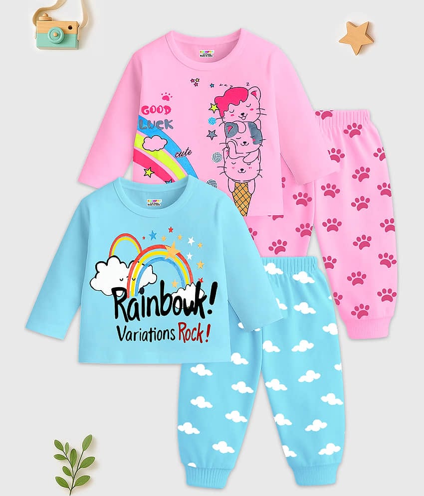 Kuchipoo Pack of 2 Girls Cotton Blend T-shirt & Pants ( Multicolor 13 )