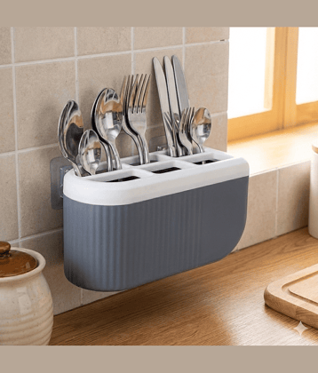 FIT4CHEF Kitchen Spoon Stand Plastic Grey Multi-Purpose Container ( Set of 1 )