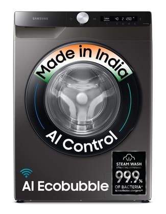 Samsung 8 kg, 5 star, AI Control, AI Eco Bubble, Wi-Fi, Digital Inverter, Motor, Fully-Automatic Front Load Washing Machine (WW80T504DAX1TL, Hygiene Steam, Inox) Samsung 8 kg, 5 star, AI Control, AI Eco Bubble, Wi-Fi, Digital Inverter, Motor, Fully-Autom
