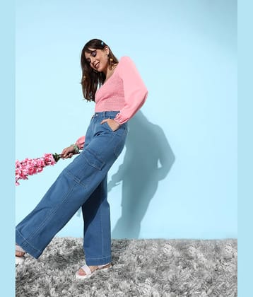 Dolce Crudo - Blue Denim Wide Leg Women's Jeans ( Pack of 1 )