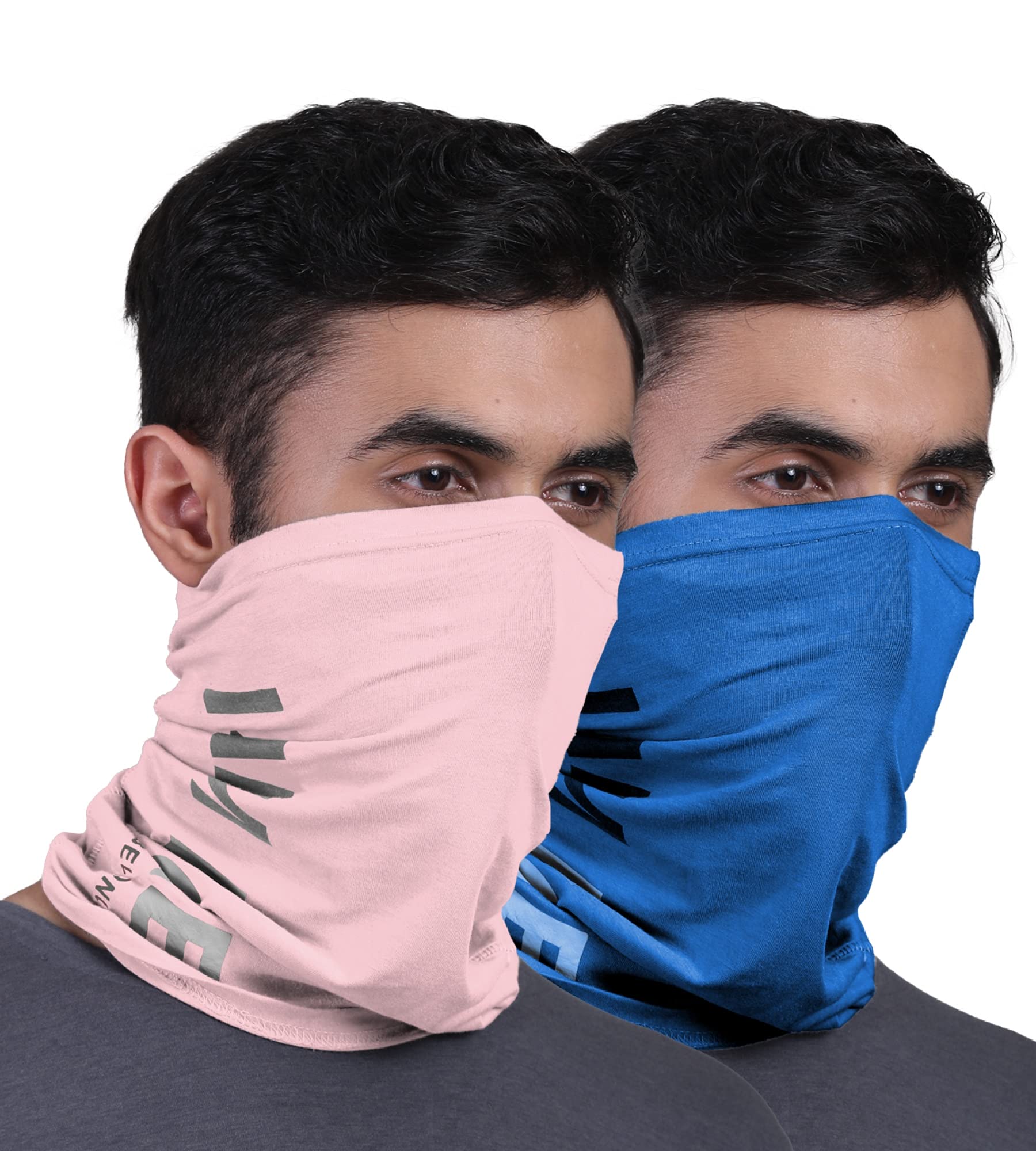 FREECULTR Unisex Bamboo Bandana, Anti Microbial Super Soft & Comfort Fit, Breathable Multipurpose Headband, Face Mask for Dust Protection and Sun - Printed Pack of 2-Pastle Peach,Pilot Blue