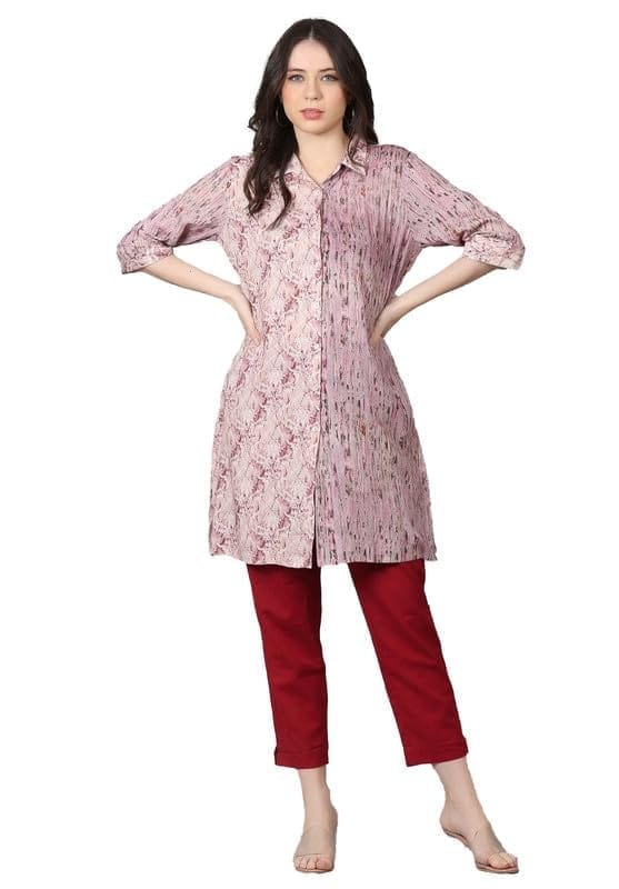 Women's Casual 3/4 Sleeve Viscose Rayon Printed Kurti (Purple, 3XL)-PID46413