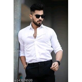 Baleshwar Men White Solid Formal Shirt (Pack of 1 )