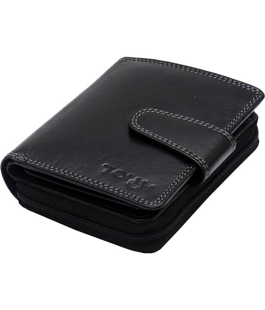 Tough Women Casual Black Genuine Leather Wallet - Regular Size (11 Card Slots)