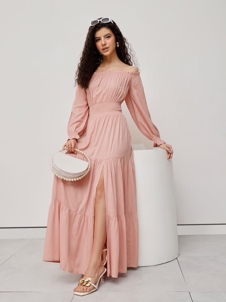 Smocked Maxi Summer Dress Pink