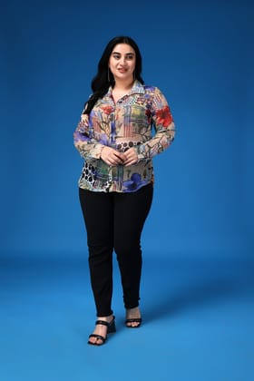 Abstract Printed Full Sleeves Shirt-L / Multicolored
