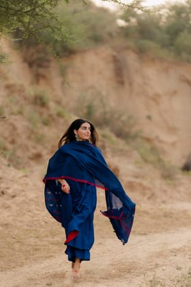 Egyptian blue Kalidaar Kurta Set with Dupatta-S