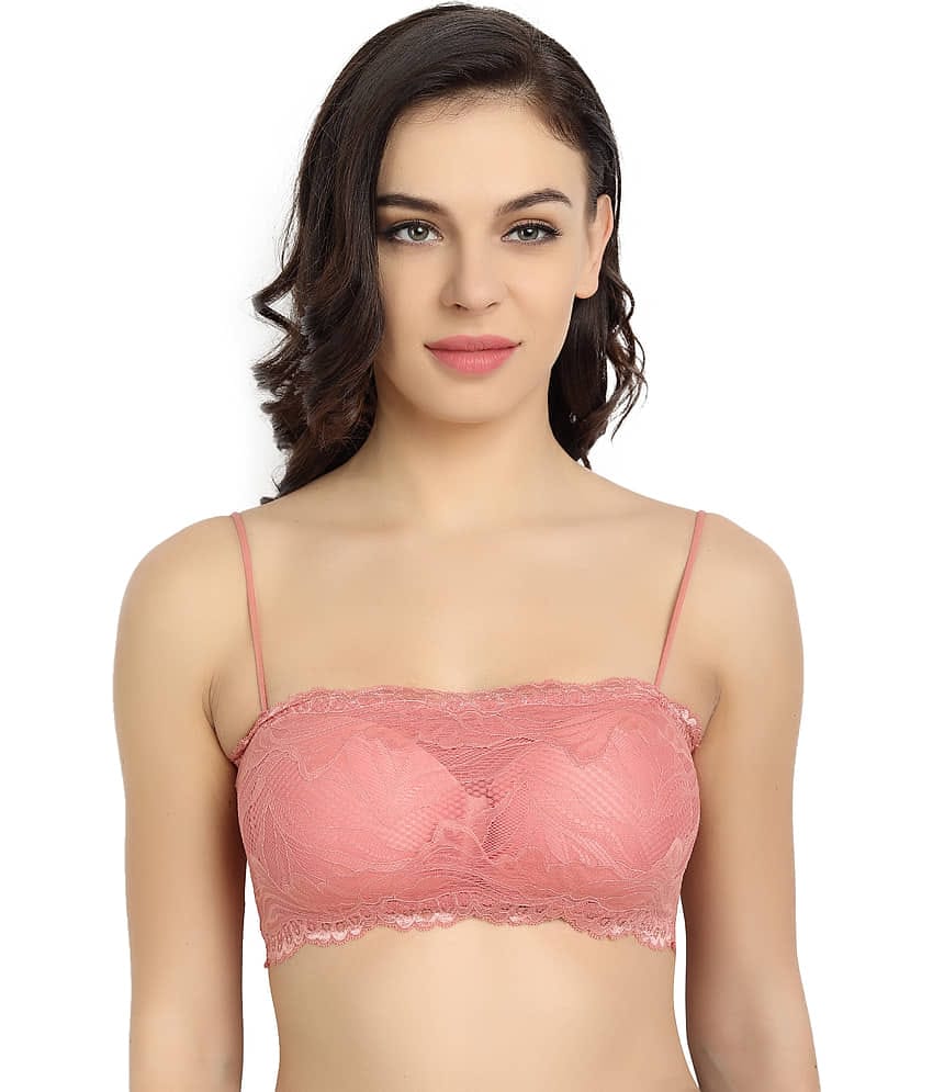 Flenzy Pack of 1 Lace Lightly Padded Bralette Bra For Women ( Pink )