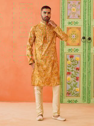 Yellow Gold Printed Kurta Set-L/42 / Kurta Churidaar Set