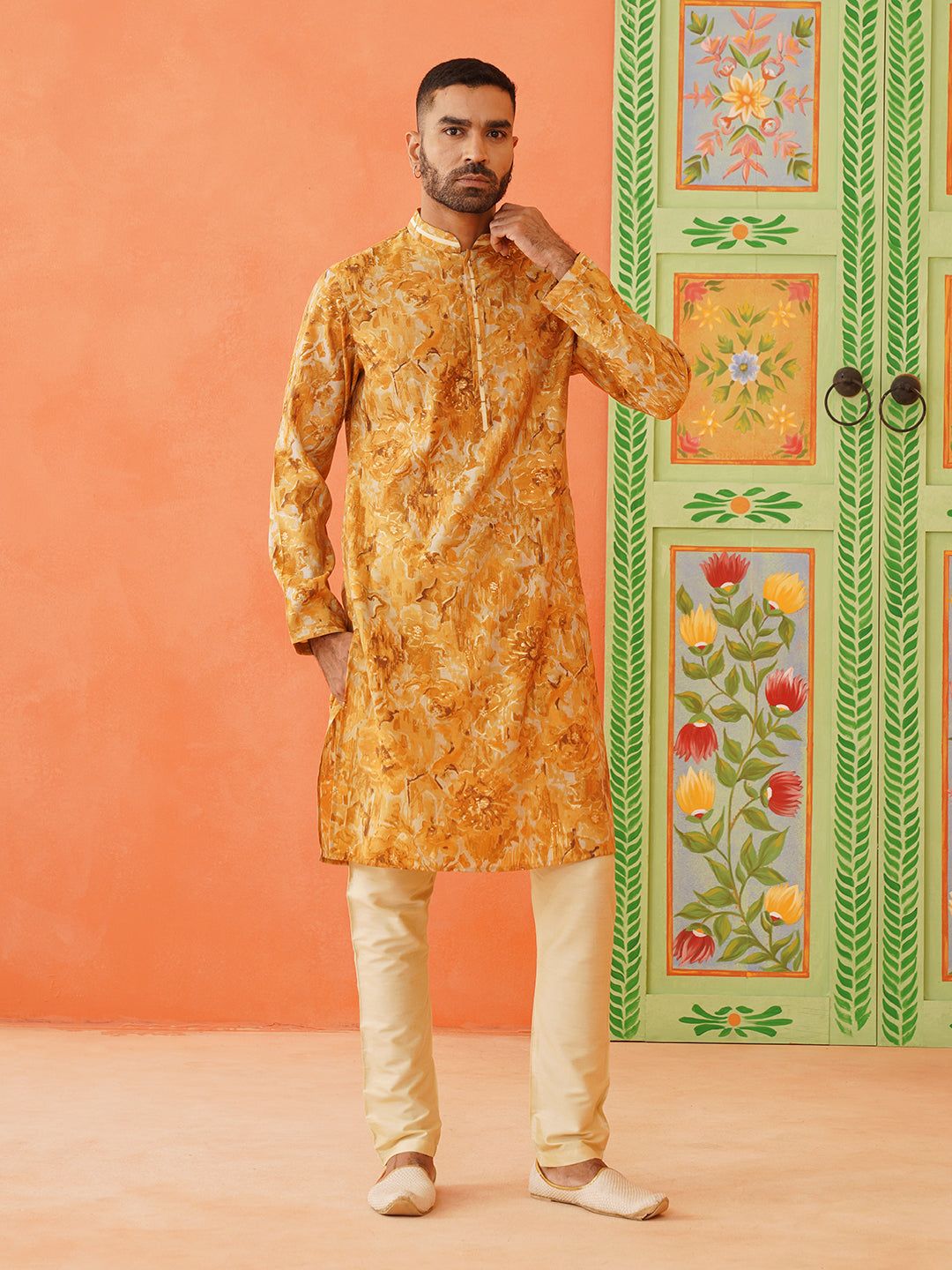 Yellow Gold Printed Kurta Set-L/42 / Kurta Churidaar Set