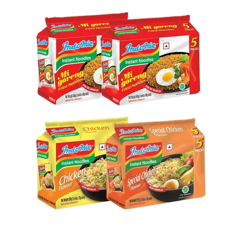 Indomie Combo Of Mi Goreng (20 Packets) Special Chicken And Chicken Flavour, 10 Packets Each Powder