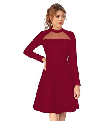 Women's Knitting Stretchable Solid Round Neck Full Sleeve Dresses (Maroon, S)-PID56835 Women's Knitting Stretchable Solid Round Neck Full Sleeve Dresses (Maroon, S)-PID56835