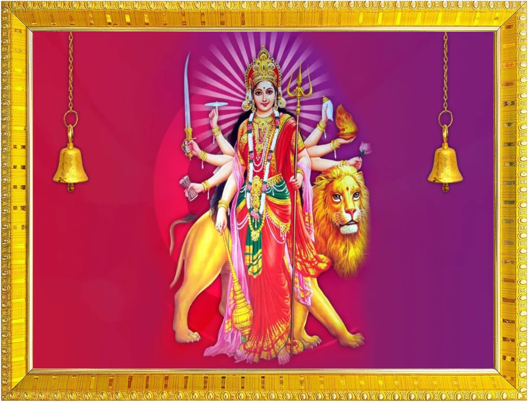 NOKKES Sherawali maa veshno maa durga maa photo Golden 5X7 Inch Photo Frame_AQW12