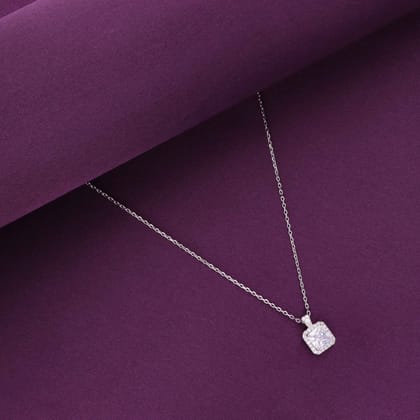 Sterling Silver Square Solitaire Princess Cut Necklace-White Stone / Silver