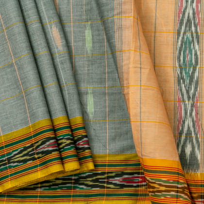 Grey And Yellow Pochampally Ikkat Cotton Saree For Office Wear PV SC 216