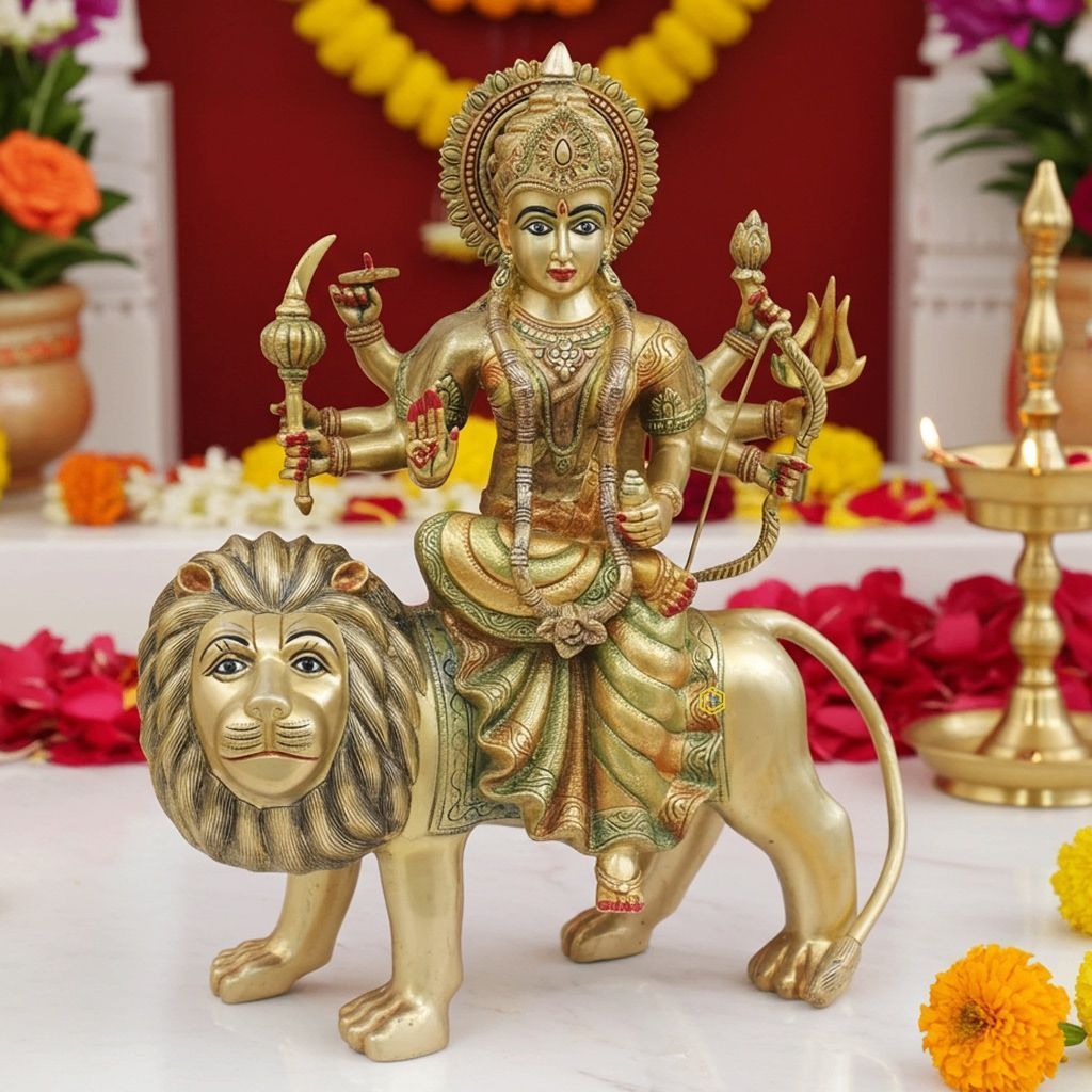 Brass Durga Ji God Idol Statue - Artistic Brass Showpiece for Temple, Height : 24 Inch (BSMAS937 K)