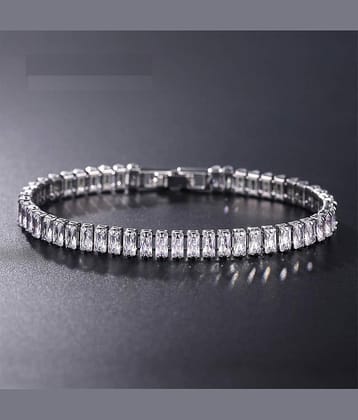 ZIVOM® Sylish Smooth Flexible Dainty Silver Baguette Cubic Zirconia American Diamond Cz Tennis Bracelet For Women Girls