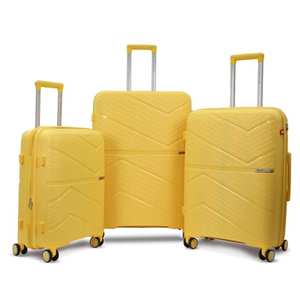 AMERICAN TRAVELLER TourisPrime Trolley Bag Set of 3 | Polypropylene Hard-Shell Luggage| Expandable Travel Suitcase | TSA-Type Lock | Anti-Theft Zip | 8 Dual Wheels (3, Light Yellow, S,M,L)