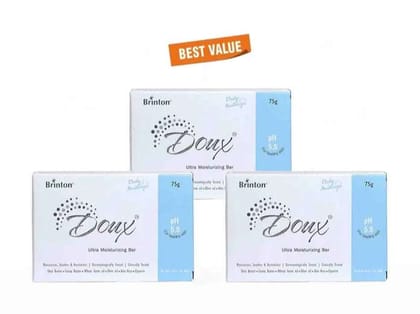 Brinton DOUX Daily Ultra Moisturizer Soap Bar with pH 5.5 75g x Pack of 3
