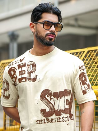 Suel Cream Brown Half Sleeve T-Shirt-S