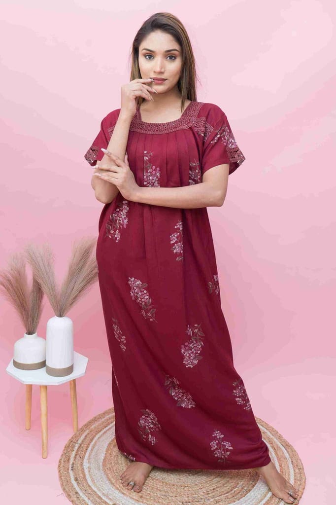 Stylish Women Elegant Lace-Trimmed Nighty | Alpine Fabric | Pleated  Flow &amp; Comfortable Fit 