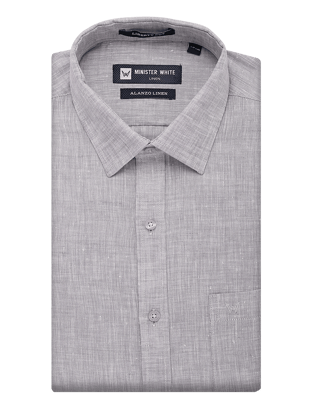 Mens Pure Linen Regular Fit Steel Colour Shirt Alanzo Linen-38 / F/S / Steel