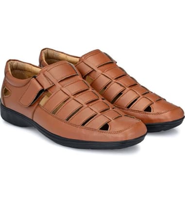 Mens Casual Faux Leather Solid Velcro Sandal Size 7 (Tan)